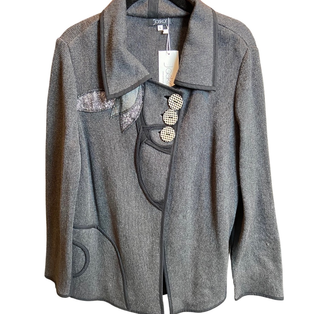 NWT Jaskar Boutique Waffle Knit Grey Jacket with Unique Details, Size L